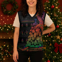 New Caledonia Christmas Knitted V-Neck Vest Seashell Xmas Tree Tribal Waves - Polynesian Pride
