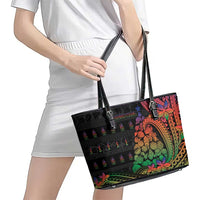 New Caledonia Christmas Leather Tote Bag Seashell Xmas Tree Tribal Waves - Polynesian Pride