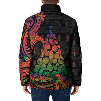 New Caledonia Christmas Padded Jacket Seashell Xmas Tree Tribal Waves - Polynesian Pride