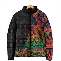 New Caledonia Christmas Padded Jacket Seashell Xmas Tree Tribal Waves - Polynesian Pride