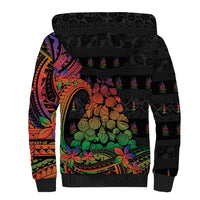 New Caledonia Christmas Sherpa Hoodie Seashell Xmas Tree Tribal Waves - Polynesian Pride