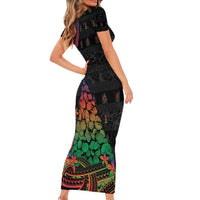 New Caledonia Christmas Short Sleeve Bodycon Dress Seashell Xmas Tree Tribal Waves DT05 - Polynesian Pride