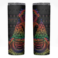 New Caledonia Christmas Skinny Tumbler Seashell Xmas Tree Tribal Waves - Polynesian Pride