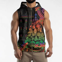 New Caledonia Christmas Sleeveless Zip Hoodie Seashell Xmas Tree Tribal Waves - Polynesian Pride