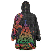 New Caledonia Christmas Wearable Blanket Hoodie Seashell Xmas Tree Tribal Waves - Polynesian Pride