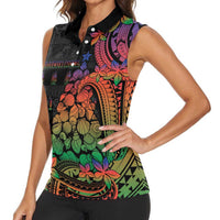 New Caledonia Christmas Women Sleeveless Polo Shirt Seashell Xmas Tree Tribal Waves - Polynesian Pride