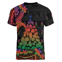 New Caledonia Christmas Women V-Neck T-Shirt Seashell Xmas Tree Tribal Waves DT05 - Polynesian Pride