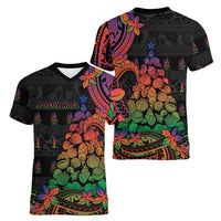 New Caledonia Christmas Women V-Neck T-Shirt Seashell Xmas Tree Tribal Waves DT05 - Polynesian Pride