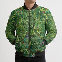 Polynesia Mother Nature Bomber Puffer Jacket Glowing Heart Spiral Tropical Vine Floral