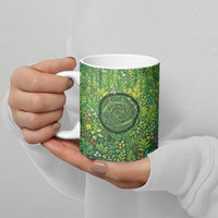 Polynesia Mother Nature Ceramic Mug Glowing Heart Spiral Tropical Vine Floral