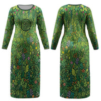 Polynesia Mother Nature Couples Matching Long Sleeve Bodycon Dress and Long Sleeve Button Shirt Glowing Heart Spiral Tropical Vine Floral