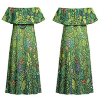 Polynesia Mother Nature Couples Matching Off Shoulder Maxi Dress and Long Sleeve Button Shirt Glowing Heart Spiral Tropical Vine Floral
