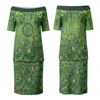 Polynesia Mother Nature Couples Matching Puletasi and Hawaiian Shirt Glowing Heart Spiral Tropical Vine Floral