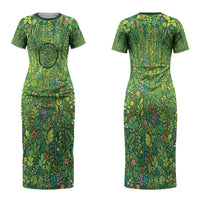 Polynesia Mother Nature Couples Matching Short Sleeve Bodycon Dress and Hawaiian Shirt Glowing Heart Spiral Tropical Vine Floral
