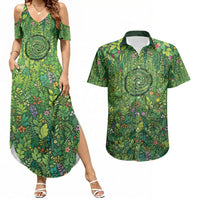Polynesia Mother Nature Couples Matching Summer Maxi Dress and Hawaiian Shirt Glowing Heart Spiral Tropical Vine Floral