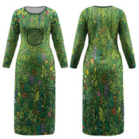 Polynesia Mother Nature Family Matching Long Sleeve Bodycon Dress and Hawaiian Shirt Glowing Heart Spiral Tropical Vine Floral