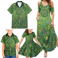 Polynesia Mother Nature Family Matching Summer Maxi Dress and Hawaiian Shirt Glowing Heart Spiral Tropical Vine Floral