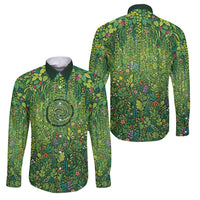 Polynesia Mother Nature Family Matching Tank Maxi Dress and Hawaiian Shirt Glowing Heart Spiral Tropical Vine Floral