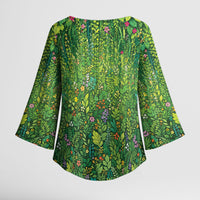 Polynesia Mother Nature Kimono Sleeve Blouse Glowing Heart Spiral Tropical Vine Floral