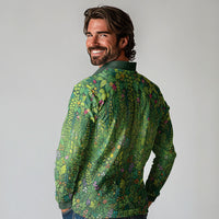 Polynesia Mother Nature Long Sleeve Polo Shirt Glowing Heart Spiral Tropical Vine Floral