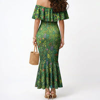 Polynesia Mother Nature Mermaid Dress Glowing Heart Spiral Tropical Vine Floral