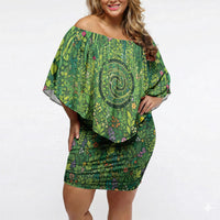 Polynesia Mother Nature Off Shoulder Short Dress Glowing Heart Spiral Tropical Vine Floral