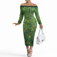 Polynesia Mother Nature Off The Shoulder Long Sleeve Dress Glowing Heart Spiral Tropical Vine Floral