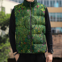 Polynesia Mother Nature Sleeveless Puffer Jacket Glowing Heart Spiral Tropical Vine Floral