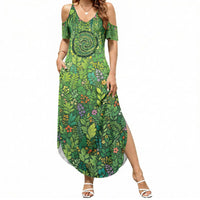 Polynesia Mother Nature Summer Maxi Dress Glowing Heart Spiral Tropical Vine Floral