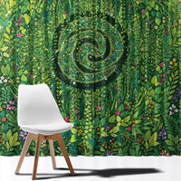 Polynesia Mother Nature Window Curtain Glowing Heart Spiral Tropical Vine Floral