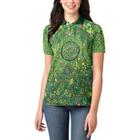 Polynesia Mother Nature Women Polo Shirt Glowing Heart Spiral Tropical Vine Floral