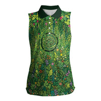 Polynesia Mother Nature Women Sleeveless Polo Shirt Glowing Heart Spiral Tropical Vine Floral