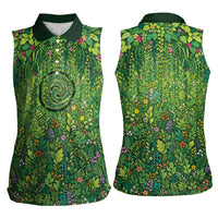 Polynesia Mother Nature Women Sleeveless Polo Shirt Glowing Heart Spiral Tropical Vine Floral