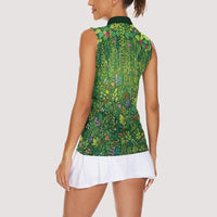 Polynesia Mother Nature Women Sleeveless Polo Shirt Glowing Heart Spiral Tropical Vine Floral