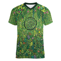 Polynesia Mother Nature Women V-Neck T-Shirt Glowing Heart Spiral Tropical Vine Floral