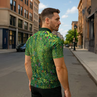 Polynesia Mother Nature Zipper Polo Shirt Glowing Heart Spiral Tropical Vine Floral