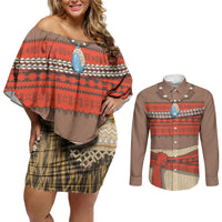 Polynesia Ocean Princess Inspired Cosplay Costume Couples Matching Off Shoulder Short Dress and Long Sleeve Button Shirt