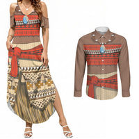 Polynesia Ocean Princess Inspired Cosplay Costume Couples Matching Summer Maxi Dress and Long Sleeve Button Shirt