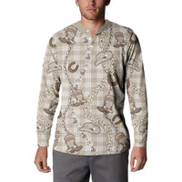 Hawaii Palaka Cowboy Button Sweatshirt Shell Maile Lei With Western Patterns - Polynesian Pride