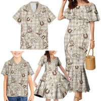 Hawaii Palaka Cowboy Family Matching Mermaid Dress and Hawaiian Shirt Shell Maile Lei With Western Patterns - Polynesian Pride