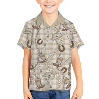 Hawaii Palaka Cowboy Family Matching Short Sleeve Bodycon Dress and Hawaiian Shirt Shell Maile Lei With Western Patterns - Polynesian Pride