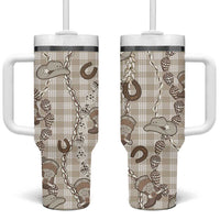 Hawaii Palaka Cowboy Tumbler With Handle Shell Maile Lei With Western Patterns - Polynesian Pride