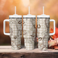 Hawaii Palaka Cowboy Tumbler With Handle Shell Maile Lei With Western Patterns - Polynesian Pride