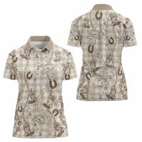 Hawaii Palaka Cowboy Women Polo Shirt Shell Maile Lei With Western Patterns - Polynesian Pride