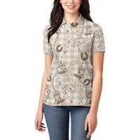 Hawaii Palaka Cowboy Women Polo Shirt Shell Maile Lei With Western Patterns - Polynesian Pride