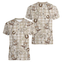 Hawaii Palaka Cowboy Women V-Neck T-Shirt Shell Maile Lei With Western Patterns - Polynesian Pride