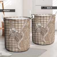Beige Hawaii Palaka Cowboy Turtle Laundry Basket Hawaiian Paniolo Puakenikeni Maile Lei - Polynesian Pride