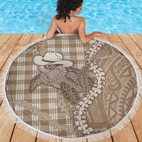 Beige Hawaii Palaka Cowboy Turtle Beach Blanket Hawaiian Paniolo Puakenikeni Maile Lei - Polynesian Pride