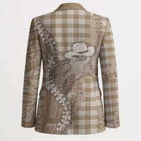 Beige Hawaii Palaka Cowboy Turtle Blazer Hawaiian Paniolo Puakenikeni Maile Lei - Polynesian Pride