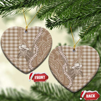 Beige Hawaii Palaka Cowboy Turtle Ceramic Ornament Hawaiian Paniolo Puakenikeni Maile Lei - Polynesian Pride